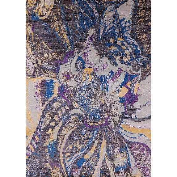 Ahgly Company Indoor Rectangle Mid-Century Modern Purple Oriental Area Rugs, 7' x 10'