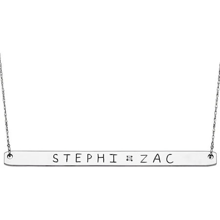Personalized Sterling Silver Couples Name & Diamond Accent Bar Necklace