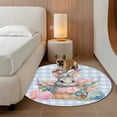 thumbnail image 2 of Round Rugs 5Ft, Spring Easter Bunny Round Area Rug Washable Indoor Throw Carpet, Watercolor Floral Botanical Eggs Blue Plaid Soft Non Slip Circle Rug for Cabinet Bathroom Home Decor Aesthetic, 2 of 8