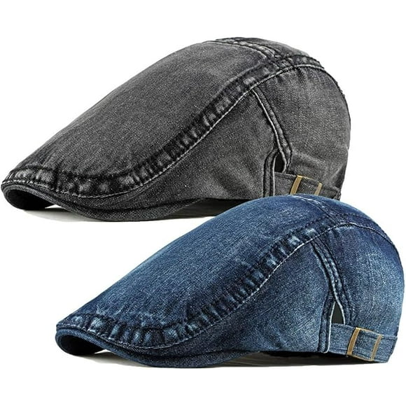 2 Pack Mens Denim Cotton Newsboy Cap Ivy Gatsby Driving Hunting Cabbie Hats,blue