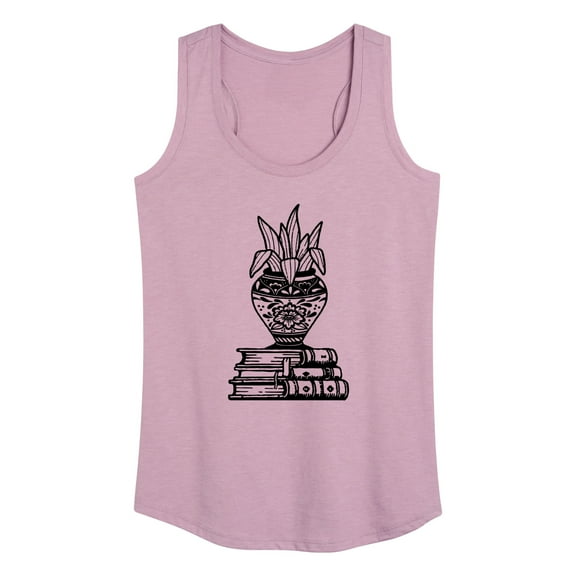 Instant Message - Stack Of Books With Plant - Women's Racerback Tank Top