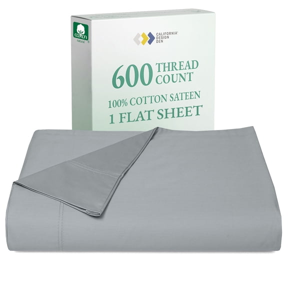 100% Cotton Flat Sheet Only - 600 Thread Count, Soft and Crisp, Breathable, Top Sheet Only, Premium Sateen Weave Twin Bed Sheet , 1 Piece Flat Sheet,Light Grey