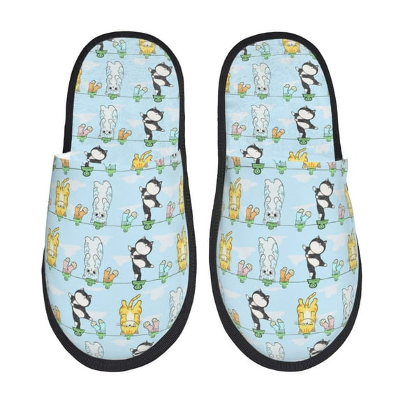 Fotbe Cartoon Cat Pattern Women's Fuzzy Slippers Plush Slippers Fluffy Winter House Shoes Indoor and Outdoor-Medium