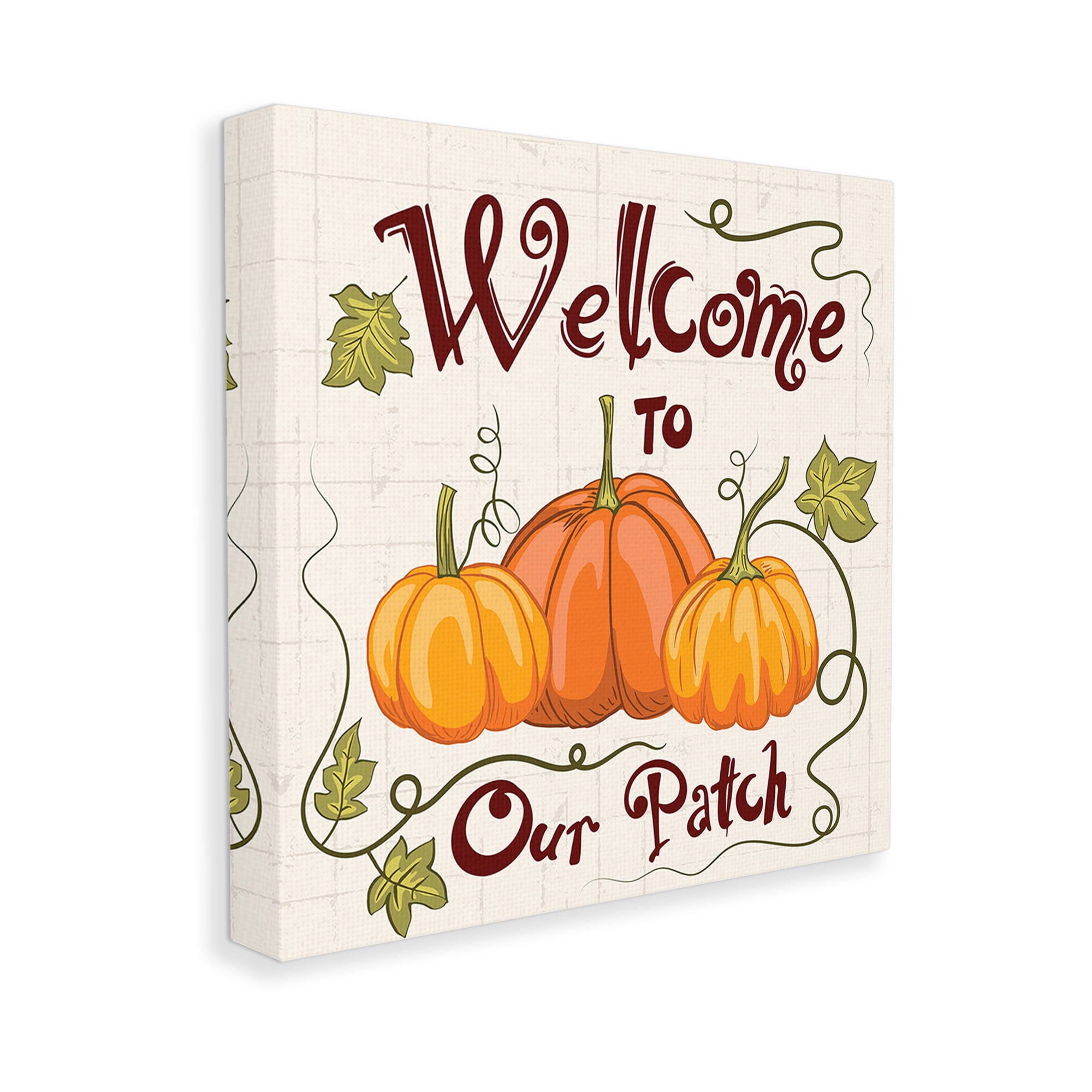 Stupell Industries Pumpkin Patch Welcome Holiday Painting Gallery Wrapped Canvas Art Print Wall Art, 17 x 17