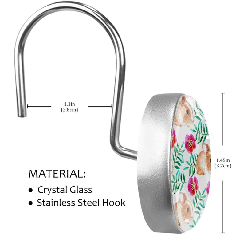 Easter Bunny Shower Curtain Hooks - Set Of 12 Rust-Resistant Metal Rings, Decorative Bathroom Hooks For Shower Rod