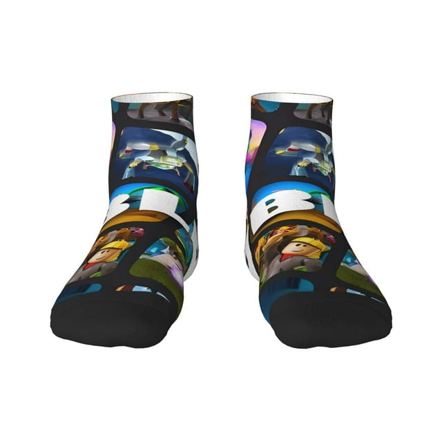 Zufioo Roblox Print 30cm Adult Socks, Contrast Color Straight Socks Sports Socks - Moisture Wicking, High Elasticity, Unisex