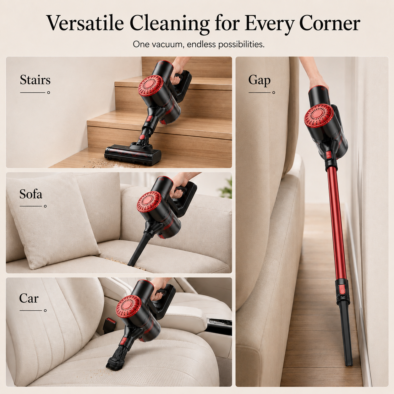 ANSFIL Cordless Stick Vacuum with 40KPA Suction, Red photo 6
