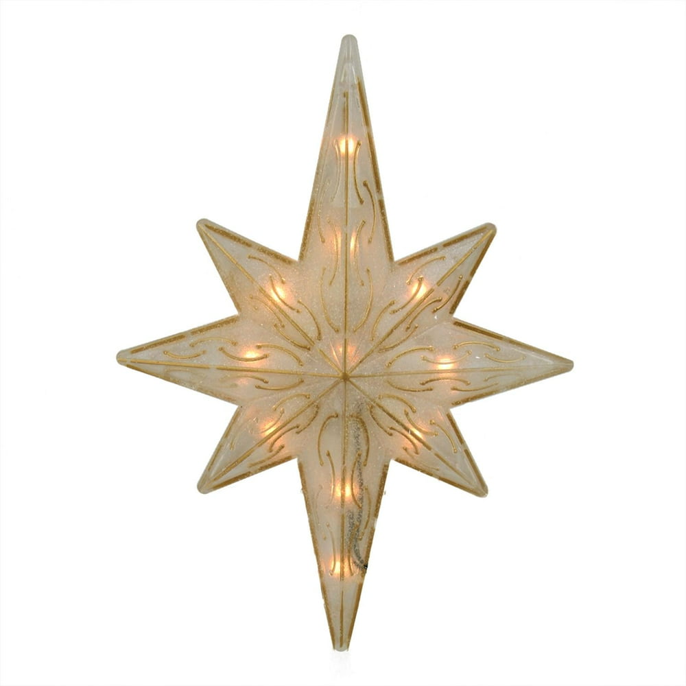 11.75" Lighted Gold Glitter Star of Bethlehem Christmas Tree Topper