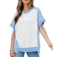 thumbnail image 3 of Womens Tops Color Block Crewneck Short Sleeve T Shirts Casual Oversized Summer Outfits Blue M, 3 of 9
