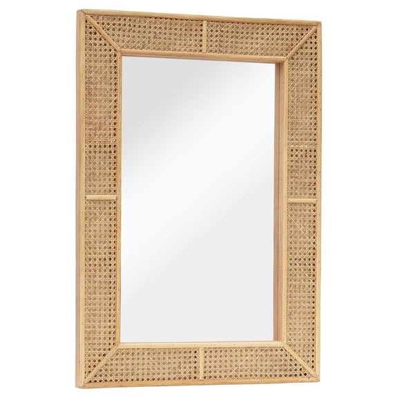 Wooden and Rattan Mirrors, Boho Rectangle Wall Mirror for Living Room, Bedroom, 37.8''