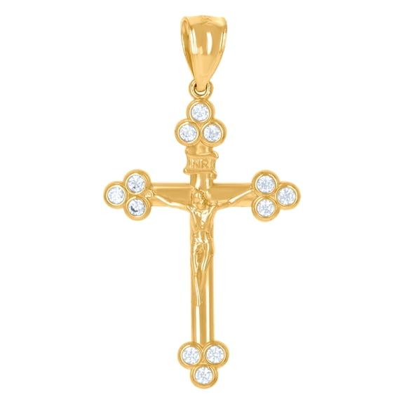 10k Yellow Gold Unisex Cubic Zirconia Crucifix Cross Religious Charm Pendant Necklace 34.1x17.7mm Wide Pendant for Women