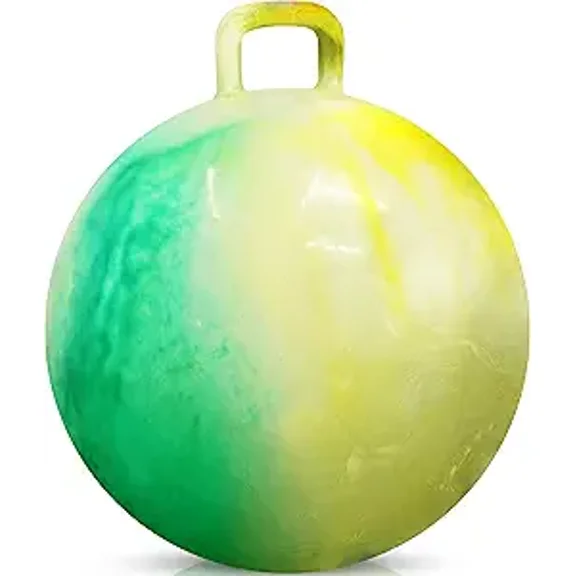 Hopper Ball with Handle for Kids, 18-Inch (45 cm) Bouncy Ball, Jumping Kangaroo Hop Toy with Hand Pump, Marble Green & Yellow
