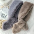 thumbnail image 3 of Winter Women Solid Color Thick Warm Faux Rabbit Fur Collar Cross Neck Scarf Wrap, 3 of 8