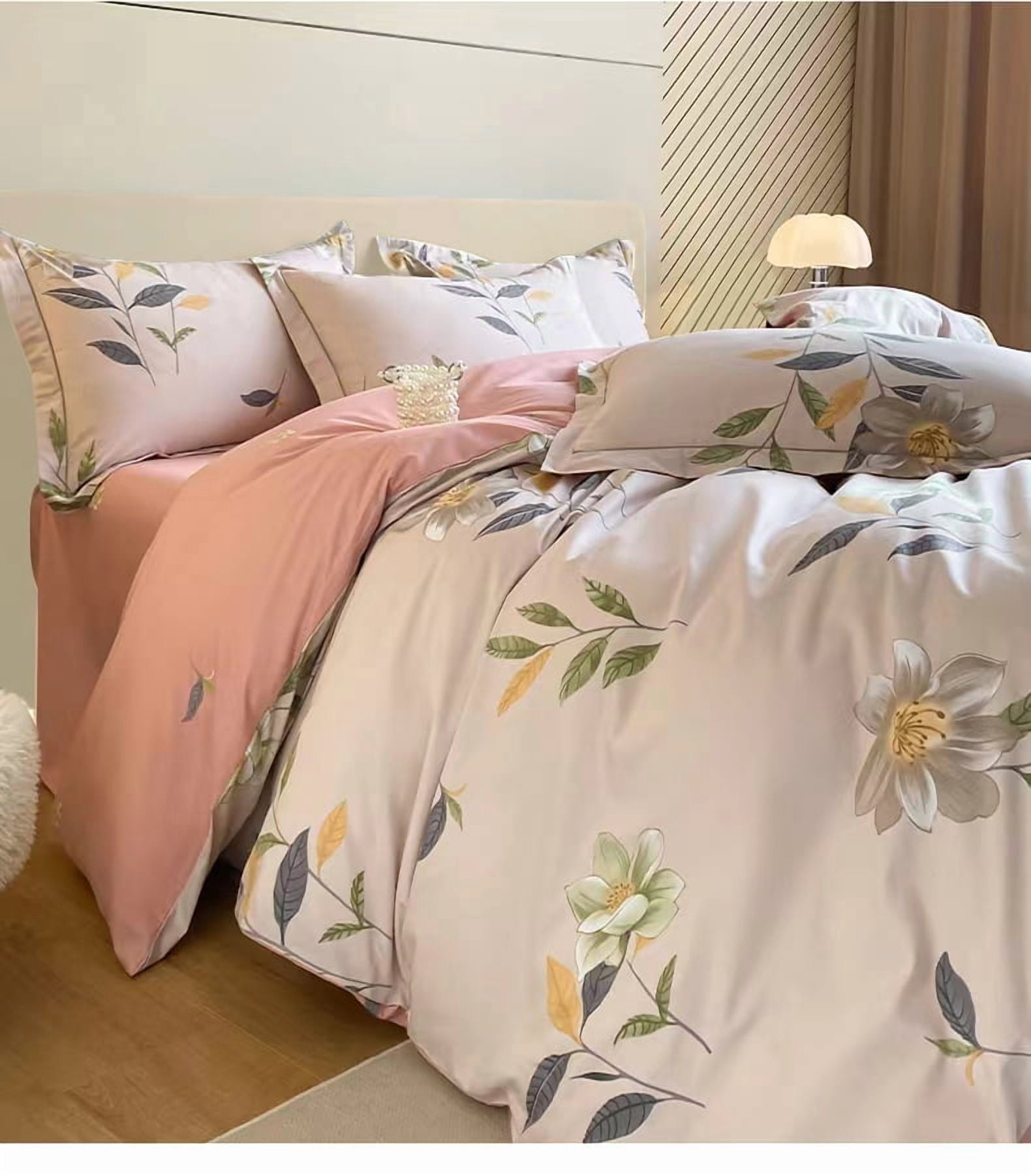 100% Cotton Duvet Cover Set 3Pcs Queen 1 Comforter Cover 2 Pillowcases Bedding Set Floral Printed Soft Breathable