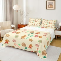 Feelyou Lollipop Candy Queen Sheet Sets, Kawaii Gingerbread Man Flat Sheet, Cartoon Christmas Style Queen Fitted Sheet, Super Cozy Room Decor, 4 Pieces