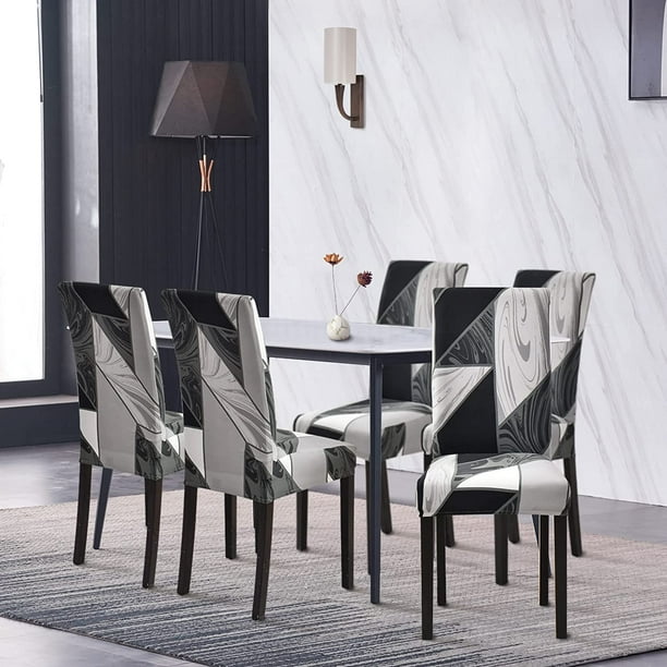 Chair Cover Stretch Dining Chair Cover Universal Washable Modern Chair Covers for Decor Dining Room Restaurant Hotel Bouquet Black Geometry