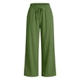 thumbnail image 3 of Outfmvch Women Linen Cropped Pants Cropped Pant with Pockets Pull on Pants resort wear for women 2026 Plain Drawstring Trousers Cruise Pants Linen Capri Pants Elastic Waist Palazzo Trousers Green 3XL, 3 of 9