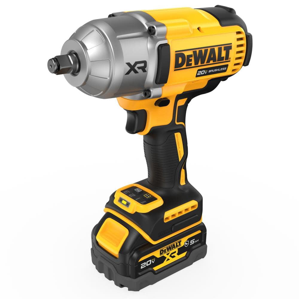 Dewalt 20V Max* Xr® 1/2 In. High Torque Impact Wrench With Hog Ring Anvil With (2) Oil-Resistant 5.0 Ah Batteries And Charger Kit