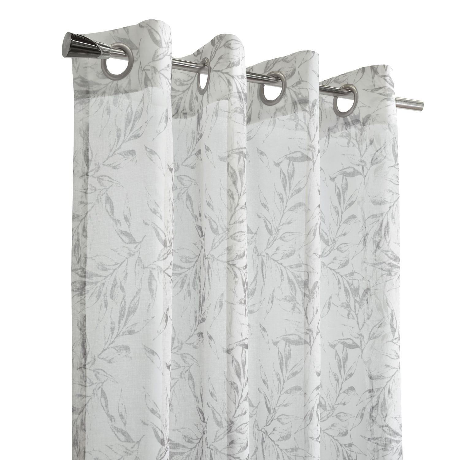 Jolie, panneau de rideau à oeillets diaphane avec imprimé botanique 52" x 95", gris