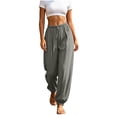 thumbnail image 5 of yeiolnoer Casual Pants for Women Wide Leg Loose Fit Pants Drawstring High Waisted Trousers Fashion Outfits(Gray,Medium), 5 of 7