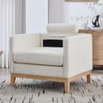 thumbnail image 3 of GZXS Upholstered Armchair with Bolster Pillows, 35.43"W Boucle Fabric Accent Chair with Solid Rubber Wood Legs, Removable Seat/BackCushions, for Living Room/Reading Nook (Ivory+Natural), 3 of 10
