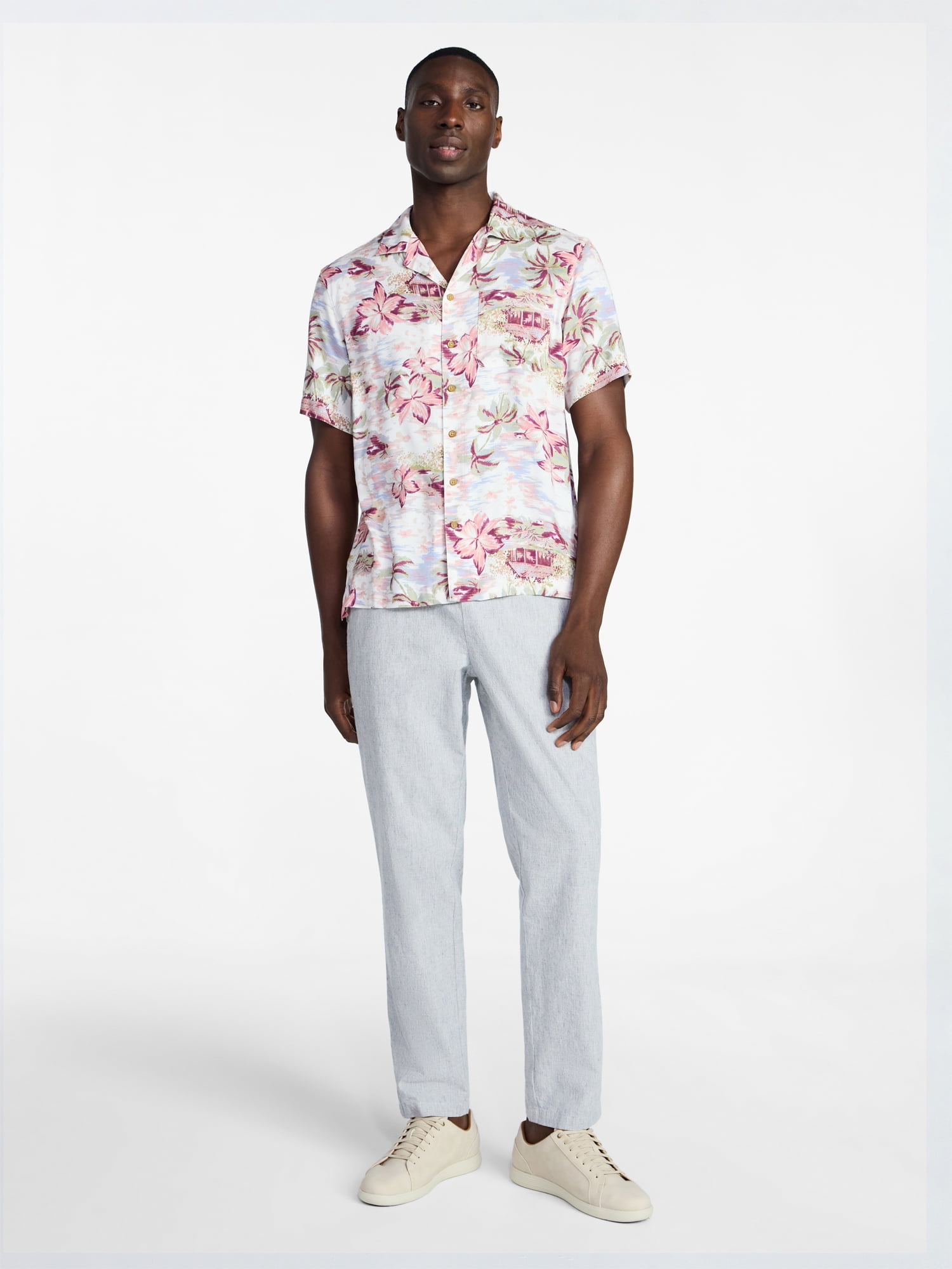 George Men's Relaxed Fit Printed Camp Shirt with Short Sleeves, Sizes S-3XLT