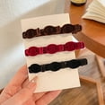 thumbnail image 3 of opvise Korean Style Elegant Simple Side Bang Clip Flocking Double Layer Hairpin Hair Clip Hair Accessory Wine Red, 3 of 7