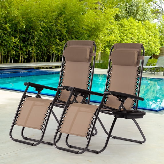 YRLLENSDAN Oversized Zero Gravity Chair Set of 2 with Adjustable Pillows & Cup Holder Tray, 250lbs Capacity Folding Lounge Chair Outdoor Zero Gravity Recliners for Adult