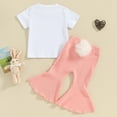 thumbnail image 3 of Okbabeha Easter Toddler Baby Girl Outfit Honey Bunny Short Sleeve T-shirt Flare Pant Set Infant Summer Clothes For Girls, 3 of 7