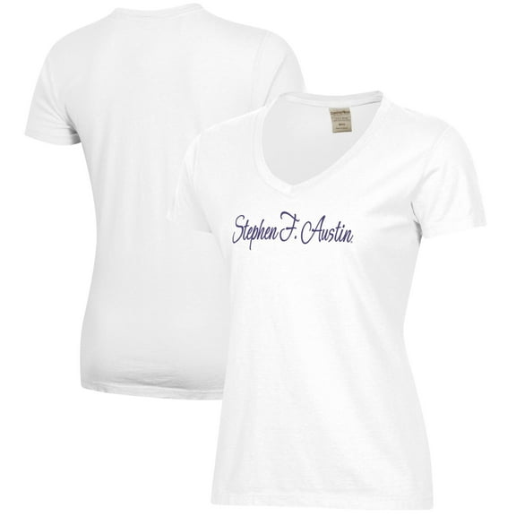 Women's White Stephen F Austin Lumberjacks Script Logo Comfort Wash V-Neck T-Shirt
