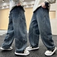 thumbnail image 6 of Teen Boys Wide Leg Baggy Jeans Soft Elastic Waist Denim Pants Kids Vintage Casual Straight Leg Trousers Youth Husky Jeans, 6 of 9