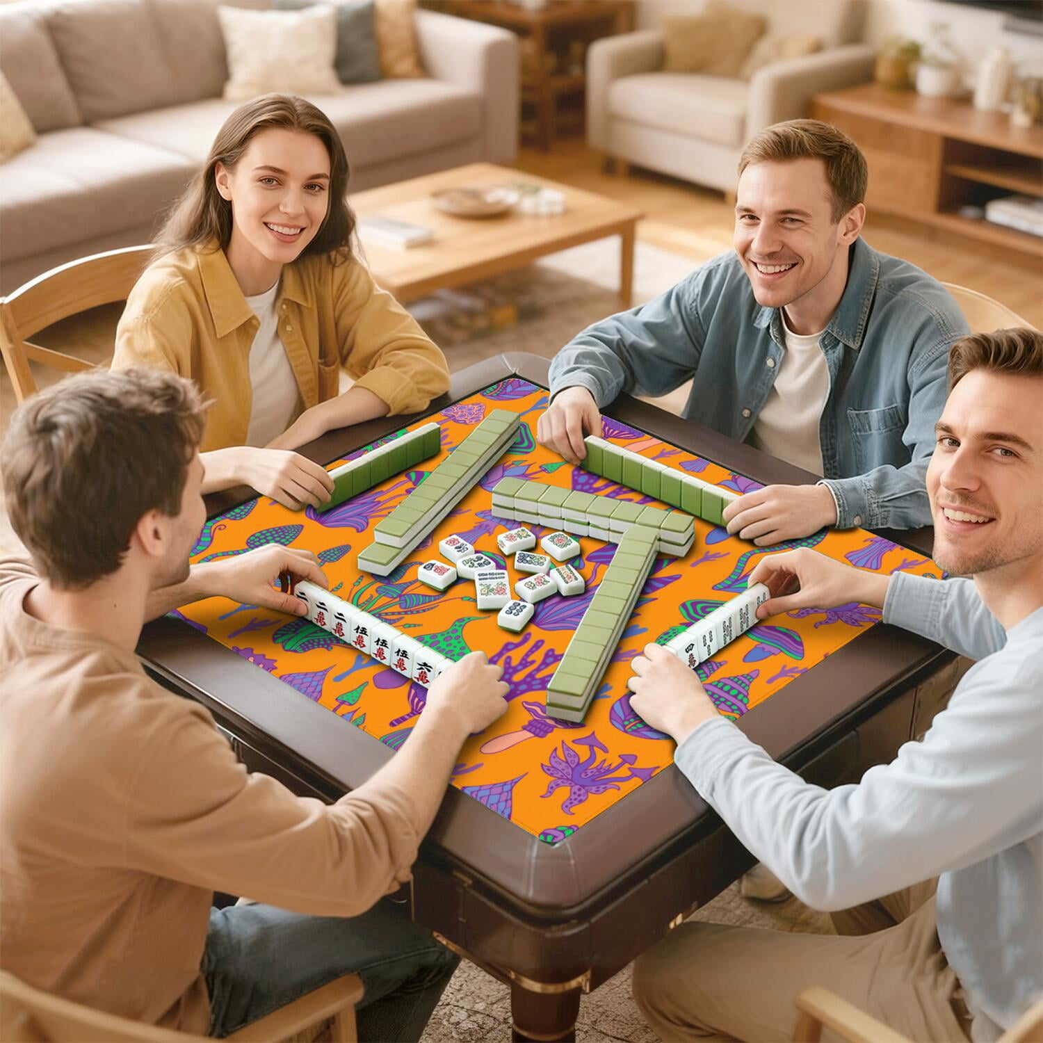 Large Plants Pattern Game Mat 31.5x31.5 Inches Constructed from Premium Rubber with Anti-Slip Grip and Noise Dampening for Cards Tiles Games