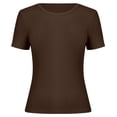 thumbnail image 4 of XEGLSBU Shirts for Girls 12-14 Preppy Girls Ribbed Knit Short Sleeve Crewneck Tee Soft Casual Basic Top for Toddler Wear Brown Size 13-14 Years, 4 of 4