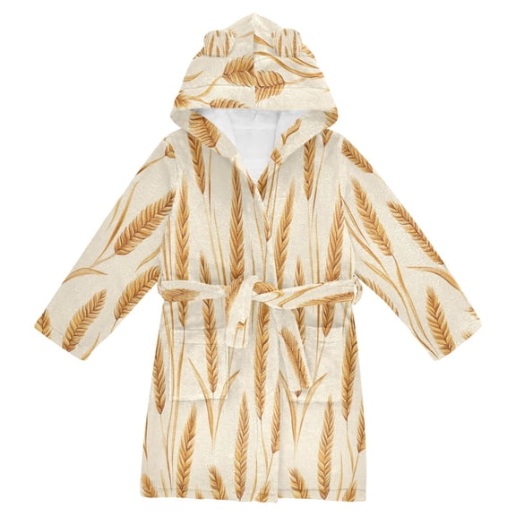 FORMRS Niños Bathrobe Unisex Hooded Robe Soft Plush Pajamas Sleepwear, Size 2-3T, Wheat Ears Pattern