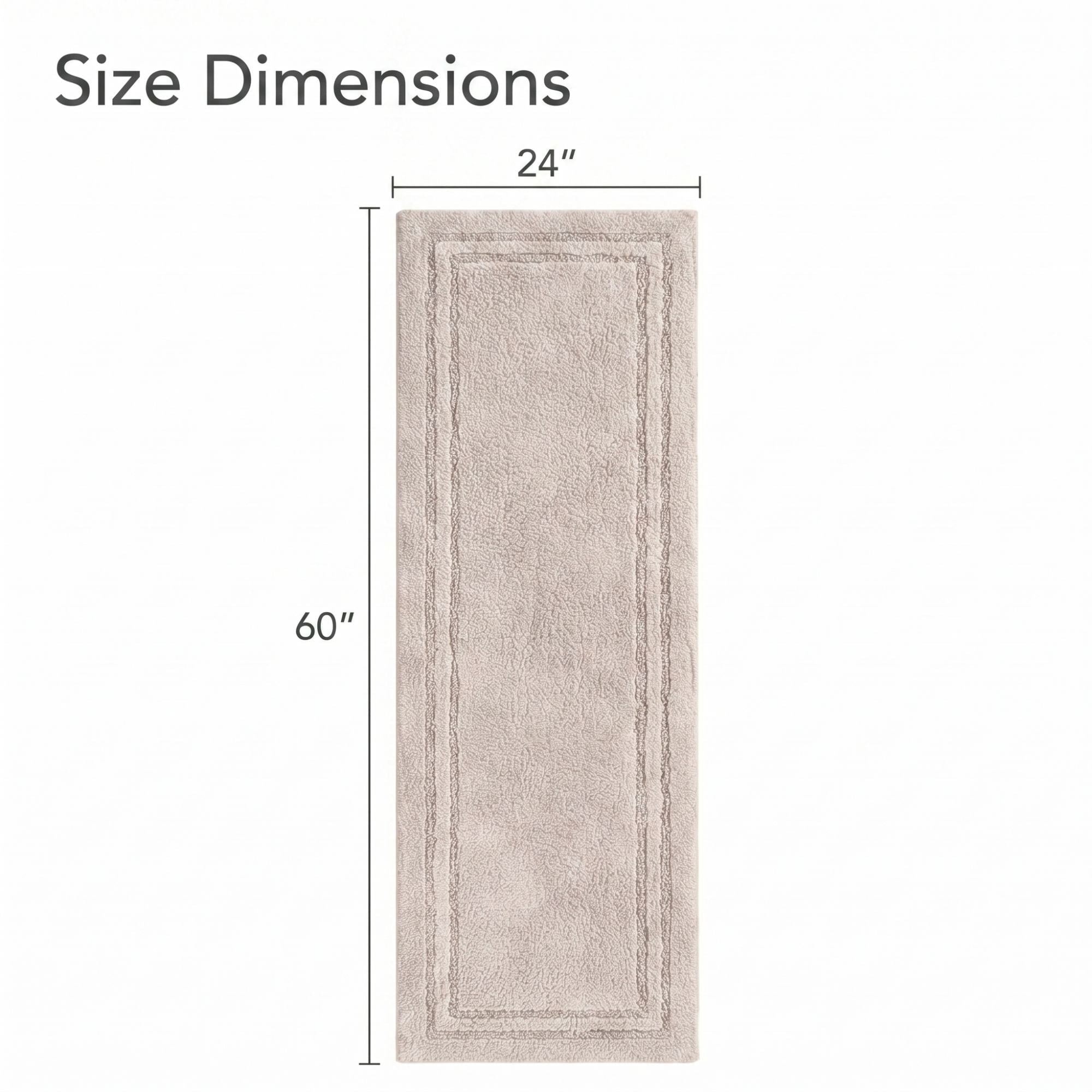 Superior Solid Bordered Cotton Washable Non-Slip Bath Rug, Runner Size, Stone