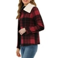 thumbnail image 4 of INSPIRE CHIC Women's Detachable Collared Button Pockets Check Plaid Peacoat, 4 of 6