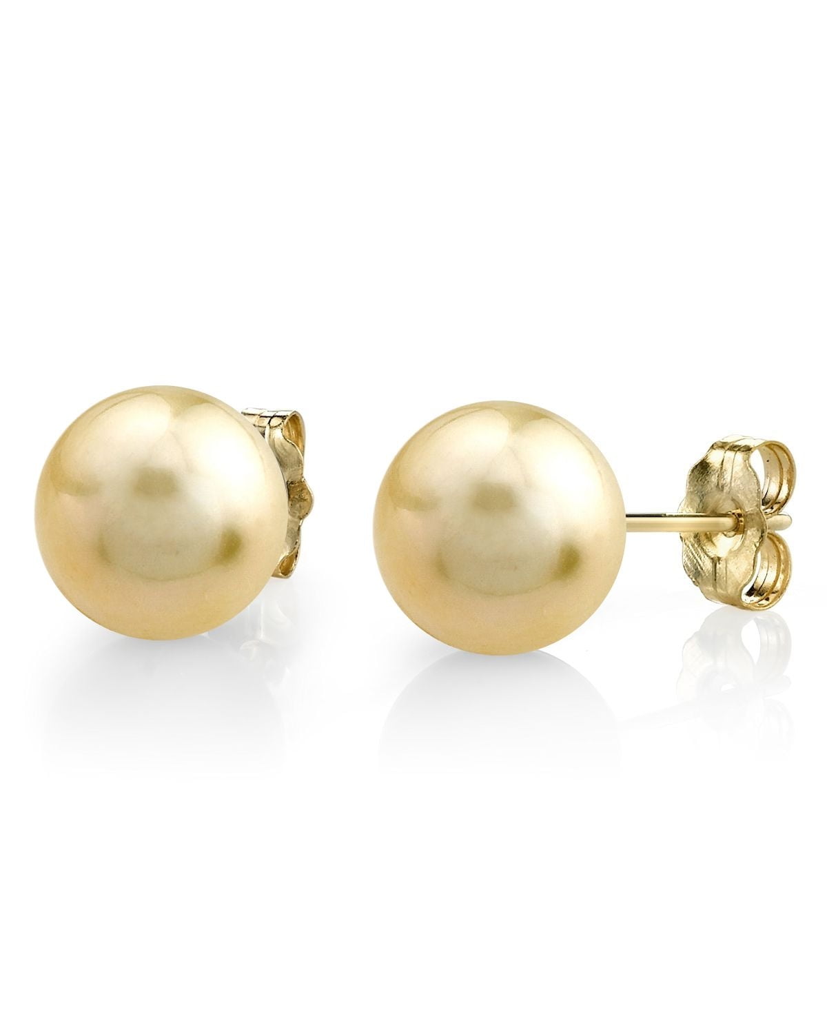 8mm Golden South Sea Cultured Pearl Stud Earrings w/ 14K Yellow Gold 