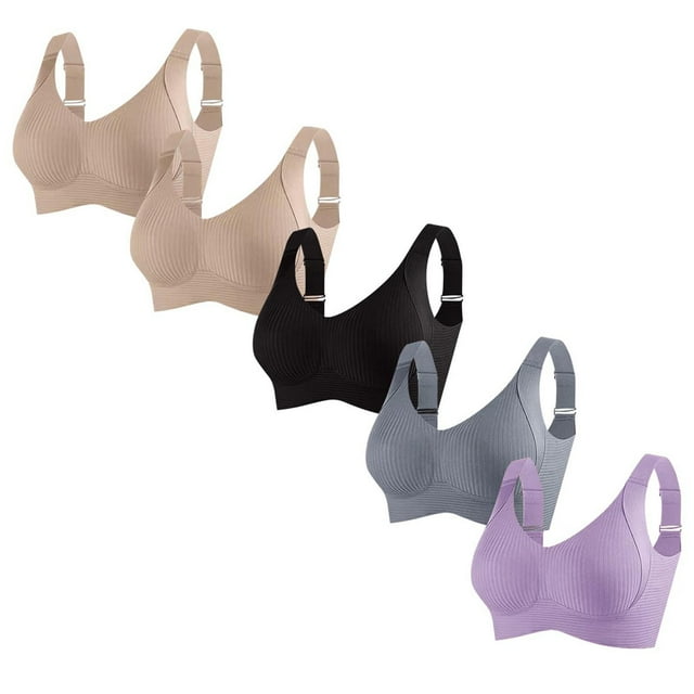 Sujetador de poliéster para mujer, ropa interior de uso diario, de talla grande, sin aros, de color liso, 5 piezas
