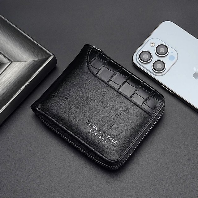 Cartera de cuero de 3 pliegues para hombre, monedero de lujo, tarjetero con cremallera y monedero, billetera RFID, regalo para hombre, monedero.
