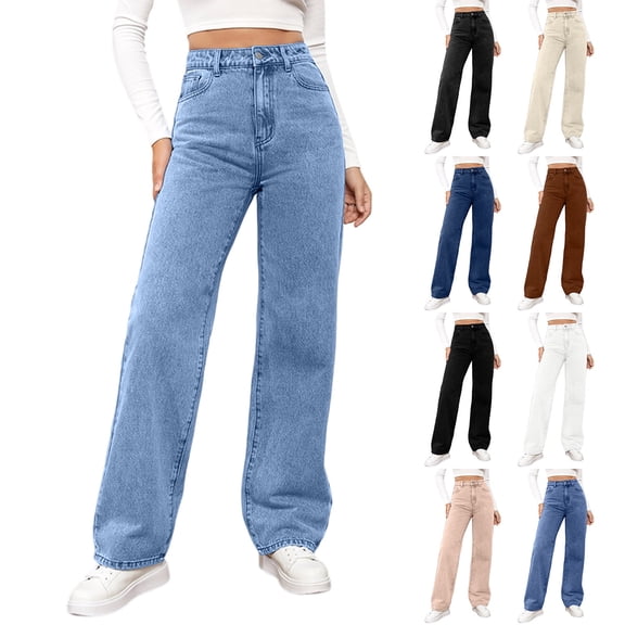 Women's High Waisted Wide Leg Jeans Loose Fit Baggy Denim Pants Casual Straight Leg Trousers with Pockets for Daily Workwear Streetwear