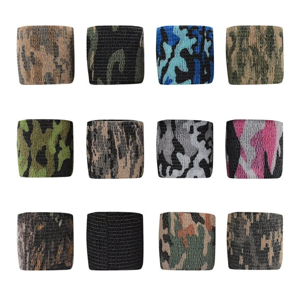 12 Pcs Self Adhesive Protective Camouflage Tape Wrap, Self Adherent Hunting Strong Wrap Stickers, Multi-Functional Stretch Bandage for Outdoor Military Hunting Flashlights