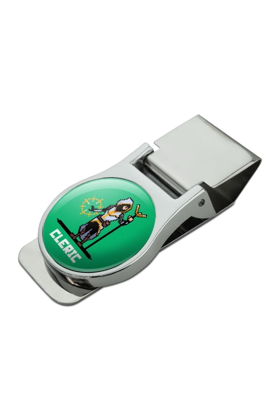 8-Bit Retro Pixel Cleric Priest Healer Games RPG Satin Chrome Plated Metal Money Clip
