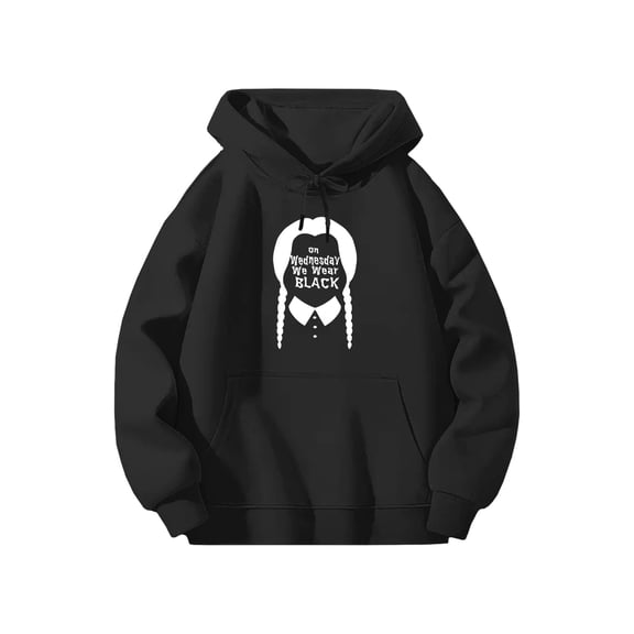 Wednesday Gothic Style Hoodie, Casual Letter Print Polyester Sweatshirt S