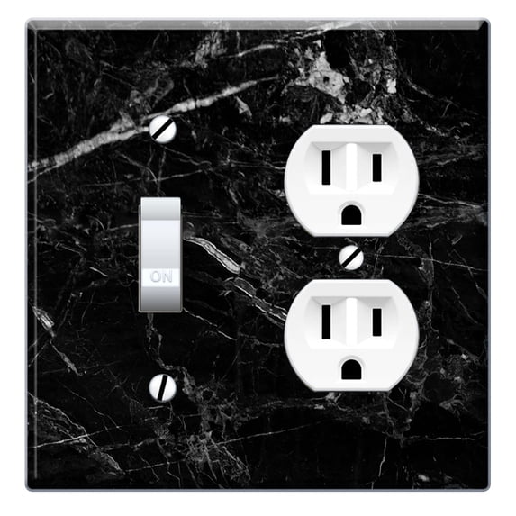 WIRESTER Double 1-Gang Toggle Light and 1-Gang Duplex Outlet Switch Plate/Wall Plate Cover, Cloudy Black Marble