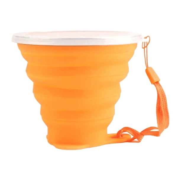 Vaso De Silicona Plegable Con Tapa Y Correa Portátil 270 ml, Color Naranja