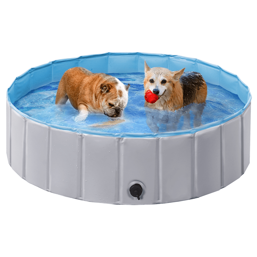 GoPetee Foldable Dog Swimming Bath Pool Puppy Cats Paddling Pool Outdoor/Indoor Bathing Tub for Pet Children Kid S - 80 * 20CM, Sky Blue + Pure Dream Blue