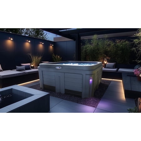 Origin 5-Person 30-Jet Lounger Plug & Play Hot Tub – 120V/240V, Stainless Steel Heater, Ozone System, Waterfall & LED Lighting (Gray)