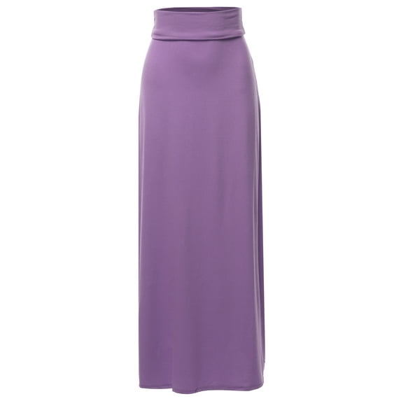 A2Y Women's Basic Foldable High Waist Floor Length Maxi Skirts Lilac Grey 1XL