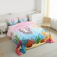 thumbnail image 3 of Feelyou Cartoon Monogrammed T Queen Comforter Set for Kid, Magic Pink Axolotl Bedding Sets, Cute Ocean Coral Reversible Bedding Comforter Set, Ultra Soft Bedroom Decor, 3 Pieces, 3 of 8