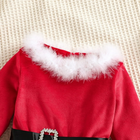 ranrann Kids Girls Long Sleeve Velvet Dress and Headband for Christmas Holiday Party Red 130
